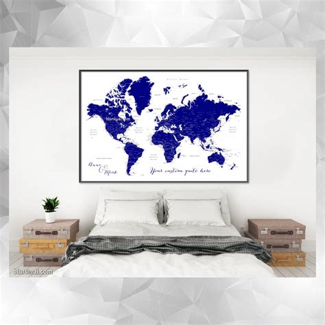 Custom map print: navy blue world map with cities, "Nevin" #WorldMap #CustomDesignedPrint # ...