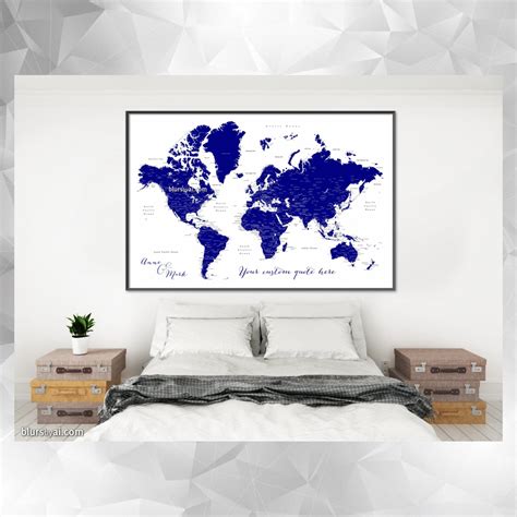 Custom map print: navy blue world map with cities, "Nevin" #WorldMap # ...