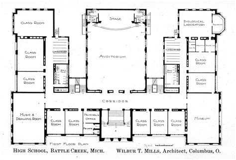 an old floor plan for a building with multiple rooms and stairs ...