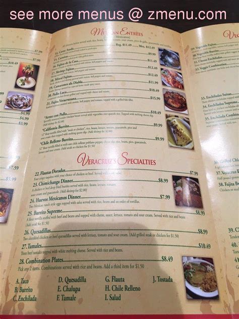 Menu at MI Veracruz restaurant, Jacksonville, Merrill Rd