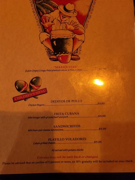 Menu at Cuban Pete's pub & bar, Montclair