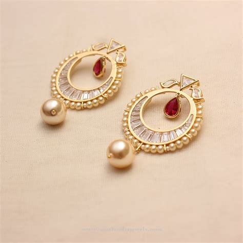 Gold Plated American Diamond Earrings ~ South India Jewels