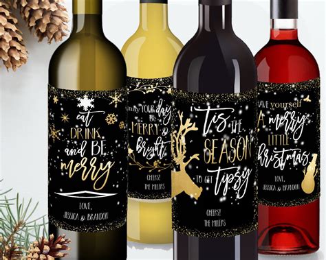 Christmas Wine Labels Template Personalized Christmas Wine | Etsy ...