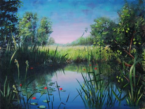 Oil Painting Landscape Painting Farm Pond by DanielPauldingArtist