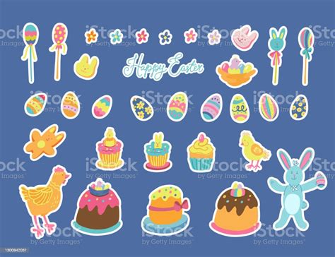 Big Vector Set Of Easter Stickers With White Outline Stock Illustration - Download Image Now ...