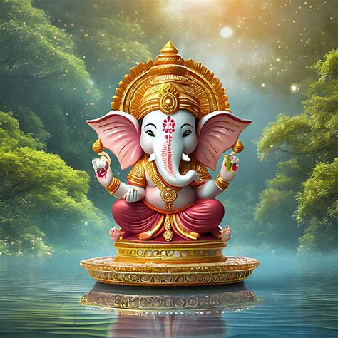 3d Hindu God Ganpati Image With Green Nature Background, Ganpati, 3d, God Background Image And ...