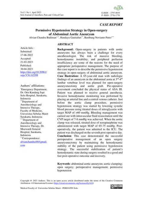 (PDF) Permissive Hypotension Strategy in Open-surgery of Abdominal ...