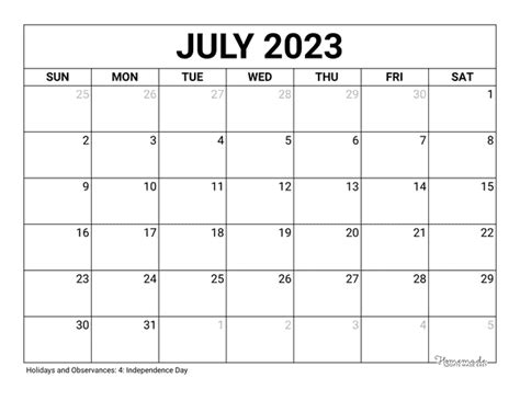 Blank July 2023 Calendar Printable Pdf - Printable Templates Free