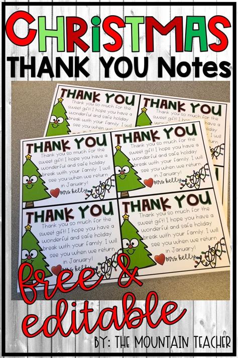 Christmas Thank You Cards - Editable Template for Holiday Gifts from Students | Christmas thank ...