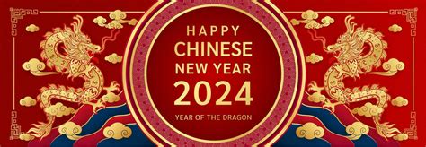 Happy Chinese New Year 2024. Chinese dragon gold zodiac sign on red background for banner or ...