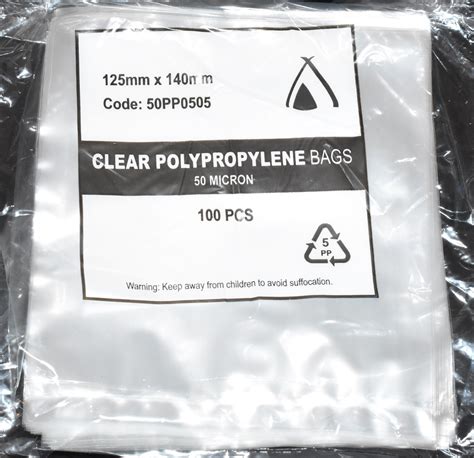 50um Clear Polypropylene Bags 140mm x125mm Pack/100 Gst Included