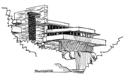 Fallingwater Falling Water Sketch, Falling Water House, Sketches Easy ...