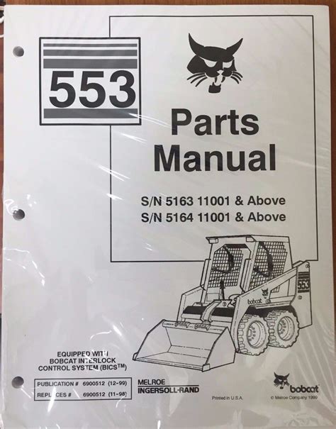 Bobcat 553 Series Skid Steer Parts Catalog Manual - Part Number ...