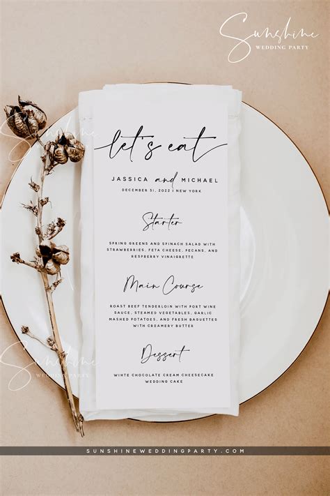 Modern Wedding Menu Template, Minimalist Wedding Dinner Menu, Printable, Digital Download ...