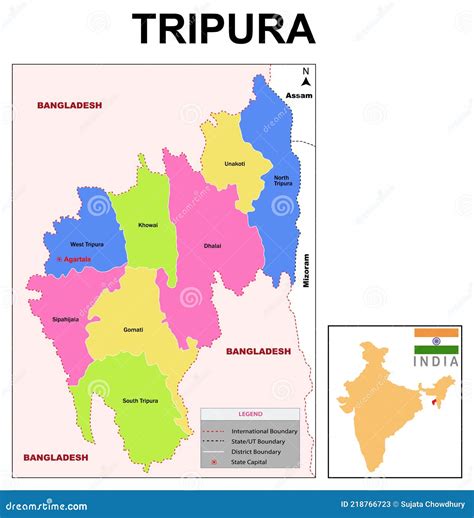 Tripura Map. Showing State Boundary And District Boundary Of Manipur ...