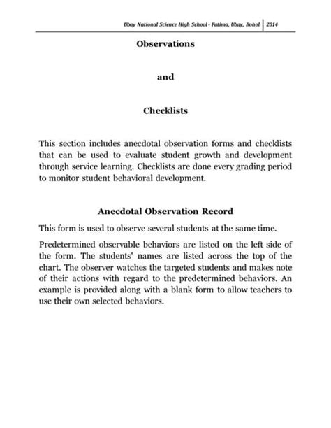 Anecdotal record & observations checklist | PDF