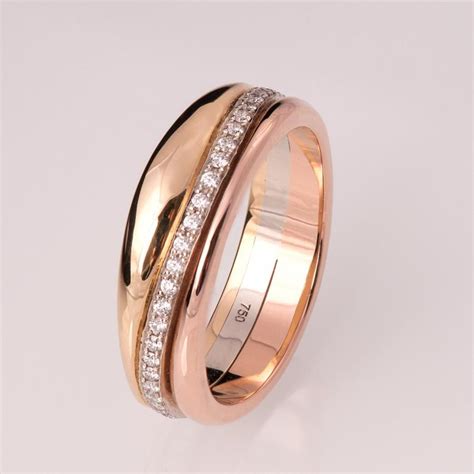 Gold And Diamonds Wedding Band, Wedding Ring, Eternity Band, Eternity Ring, Tricolor Ring ...