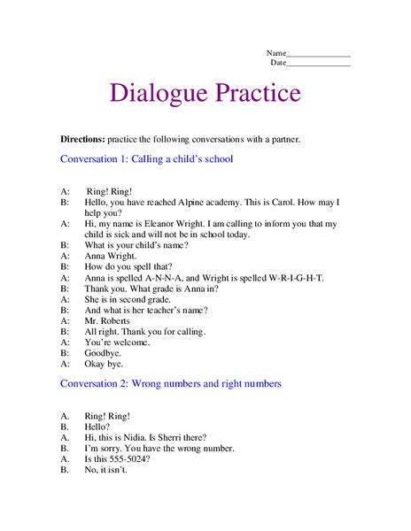 Dialogue Practice Worksheet for 2nd - 3rd Grade | Lesson Planet