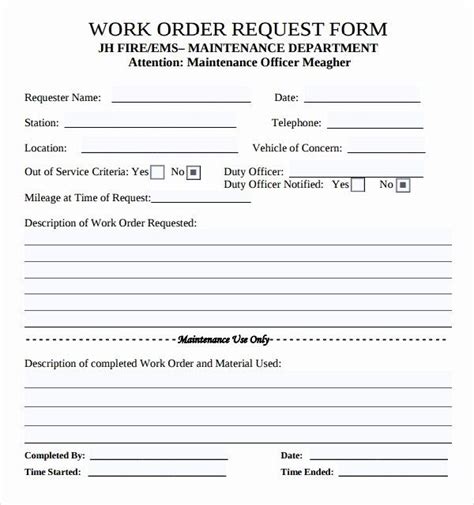 Work Request form Beautiful 8 Sample Maintenance Work order forms | Order form template, Order ...