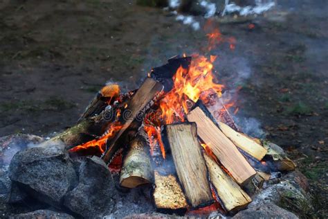 Wooden camp fire stock image. Image of tourism, heat - 110958577