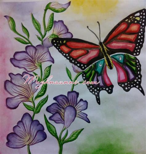 Flowers & Butterfly Indradhanush Painting – Watercolor – Meghnaunni.com