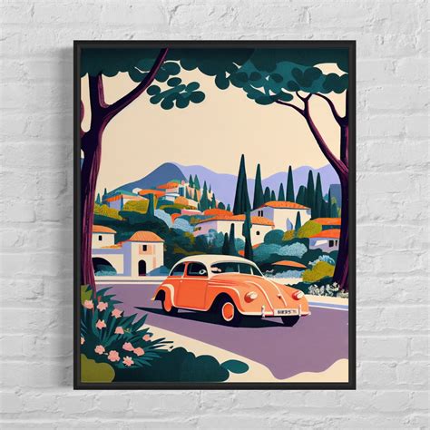 Mougins France Retro Art Print, Mougins France Wall Art Illustration ...