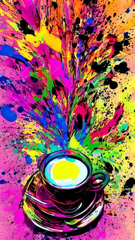 Premium AI Image | A cup of coffee with colorful liquid paint splash ...