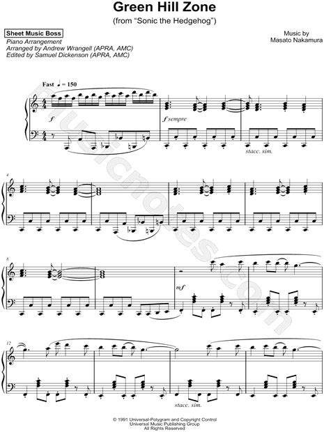 Sheet Music Boss "Green Hill Zone" Sheet Music (Piano Solo) in C Major ...