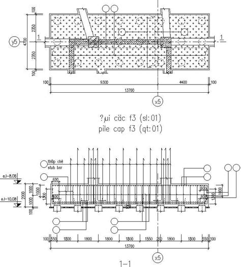 Section of Stub Column with pile Cap details. - Cadbull