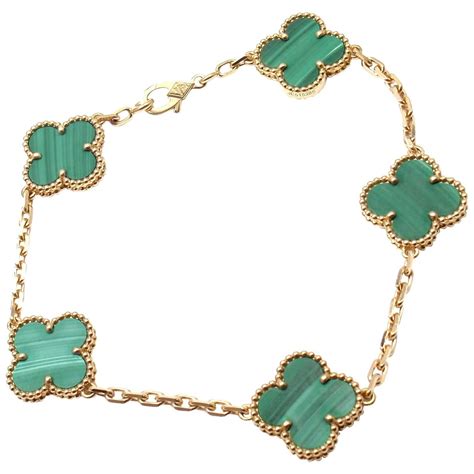 Van Cleef and Arpels 5 Motif Vintage Alhambra Malachite Gold Bracelet at 1stdibs