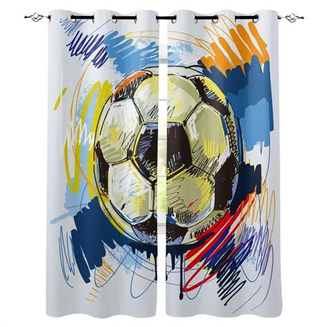 Gymnasium Soccer Court Balls Football Design Room Curtains Large Window Window Curtains Dark ...