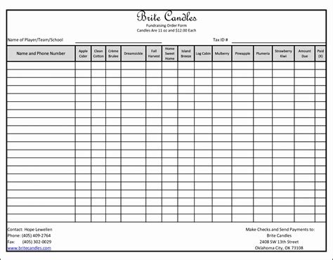 Printable Fundraiser Order Form Template