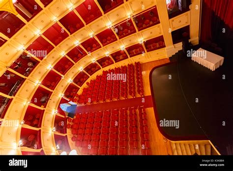 Interior of the famous Apollo Theatre by the Italian architect Pietro Campo in Syros Island. Its ...