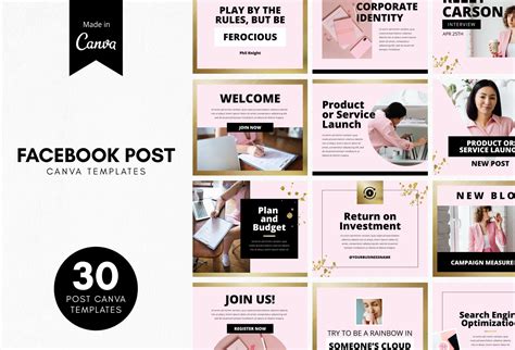 30 Facebook Post Editable Canva Templates – Ladystrategist Shop