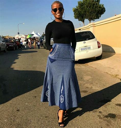 Clipkulture | Tswana Lady In Beautiful A-line Shweshwe Skirt With Pockets and Black Top