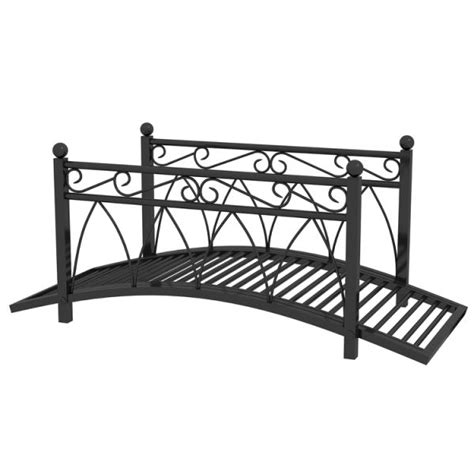 Dropship Outsunny 3.3' Metal Arch Zen Garden Bridge With Safety Siderails, Decorative Footbridge ...
