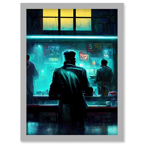 Nighthawks Style Futuristic Cyber Noir Bar Artwork Framed Wall Art Print A4 - Walmart.com