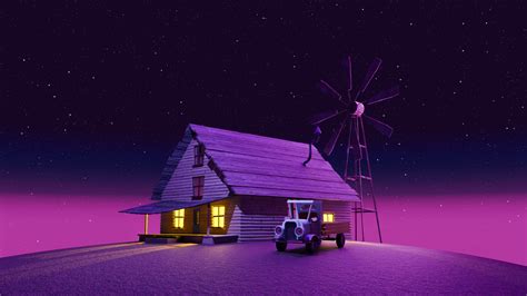 house, windmill, sky, Courage the Cowardly Dog, digital art, low light ...