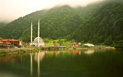 nature, Landscape, Turkey, Uzungöl, Trabzon, Mosques, Trees, Forest, Lake, Reflection, Mist ...