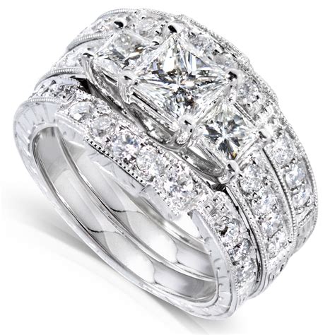 Diamond-Me Princess Diamond Wedding Ring Set 1 7/8 carats (ct.tw) in 14K White Gold (Set of 3 ...