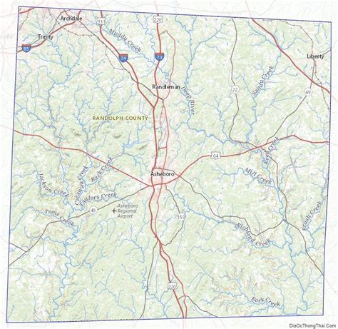 Topographic map of Randolph County, North Carolina | North carolina