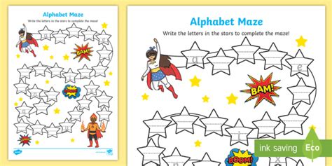 Superhero Themed Alphabet Activity Maze Sheet - Phonics