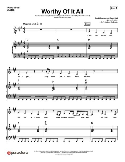 Worthy Of It All Sheet Music PDF (Onething Live / David Brymer) - PraiseCharts