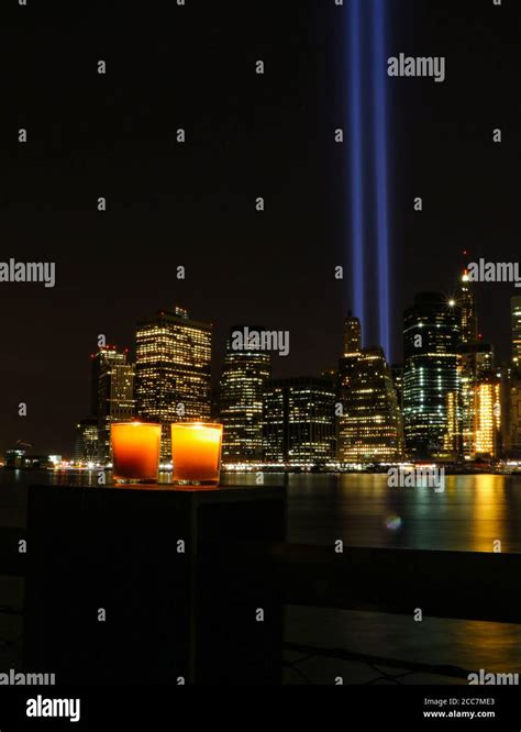 September 11th memorial and Tribute lights in New York City Stock Photo ...