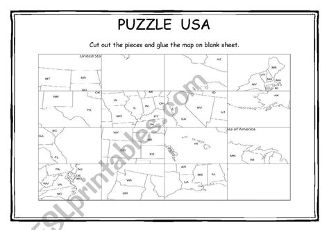 Puzzle - Map of USA + key - ESL worksheet by bellaplutt