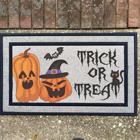 Halloween Personalized Funny Door mat | Black Cat Jack o lantern Custom Porch Welcome Outdoor ...