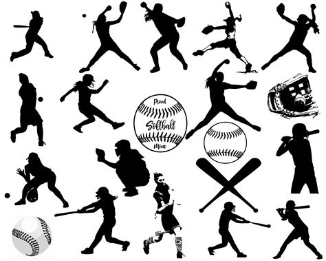 Softball Silhouettes Softball Clip Art Sports Silhouette | Etsy