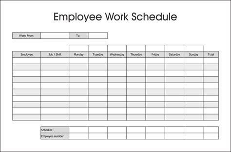 Free Printable Work Schedules