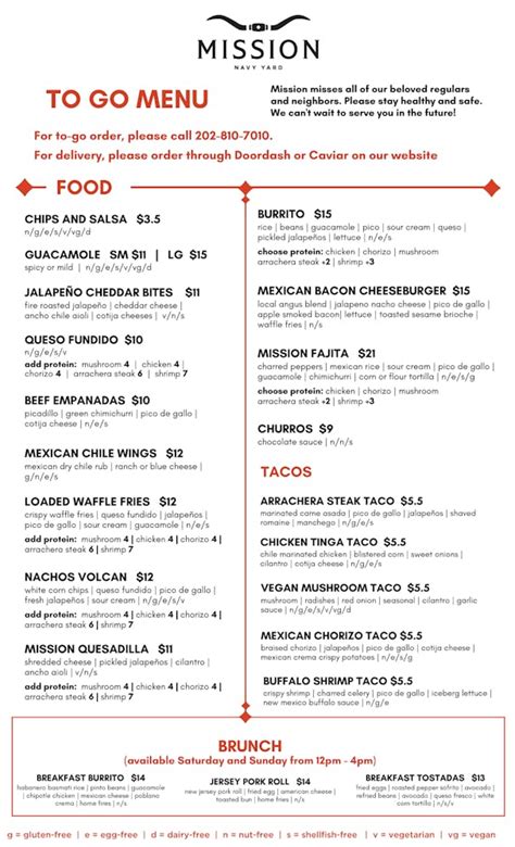 Menus | Mission Navy Yard in Washington, DC