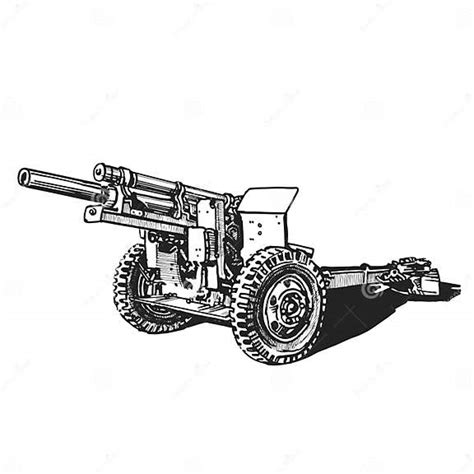 Artillery Cannon Hand Graphic Drawing. Military Equipment Stock Vector ...